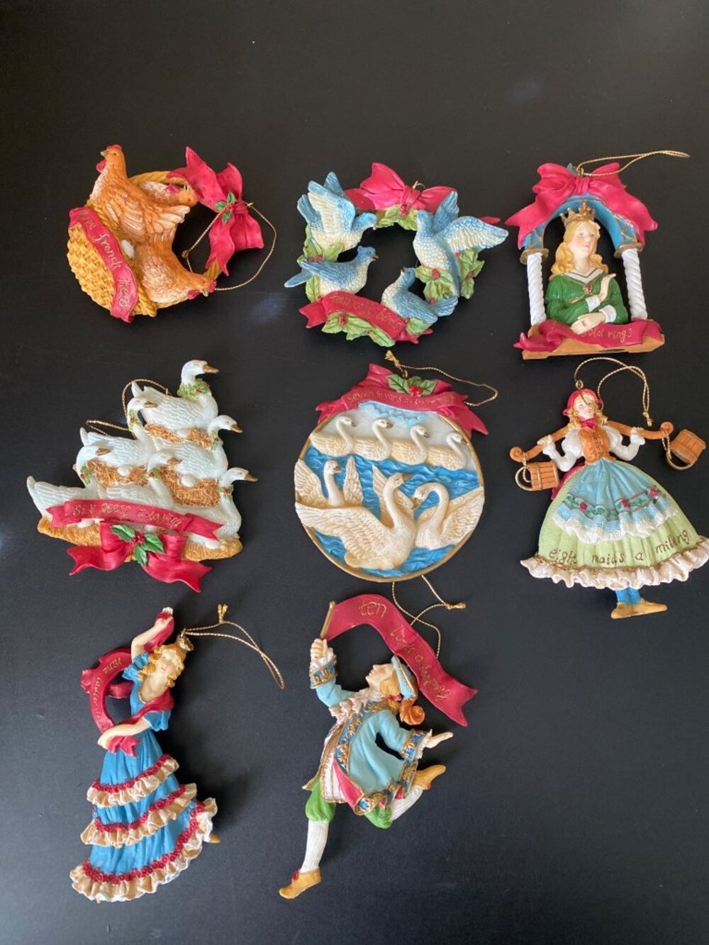 Vintage Silvestri 12 Days of Christmas Ornaments 1990s Resin Partial Set of 8